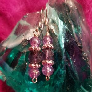 Purple Triple Bead Earrings